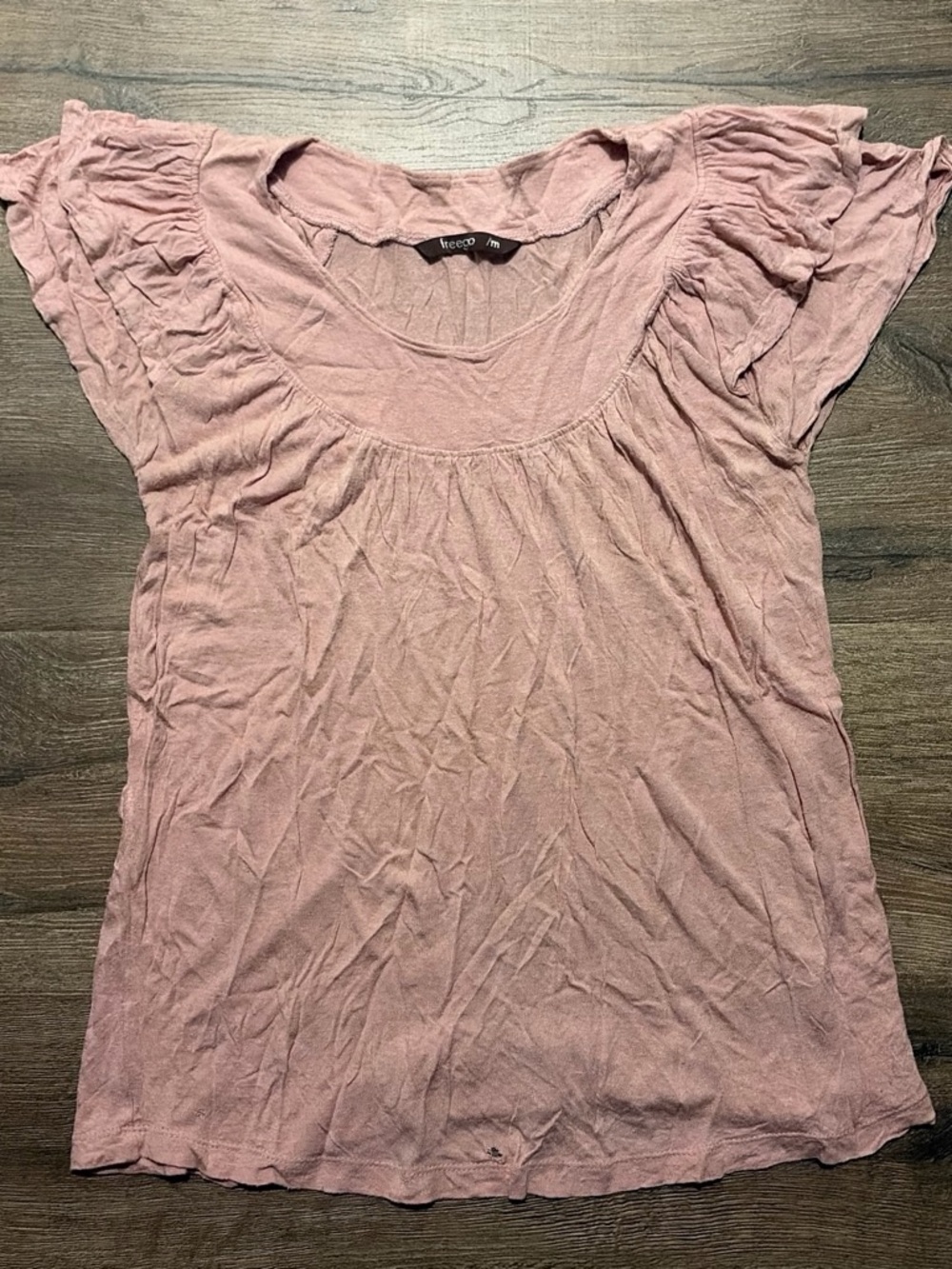 Freego Mauve Flutter Sleeve Scoop Neck Top Medium